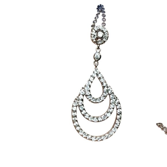 Sterling Silver 925 Teardrop Rhinestone Pendant Necklace Dainty Vintage Look - Picture 5 of 8